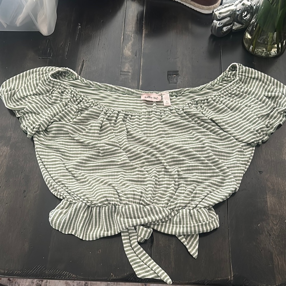Striped Green Off-Shoulder Top